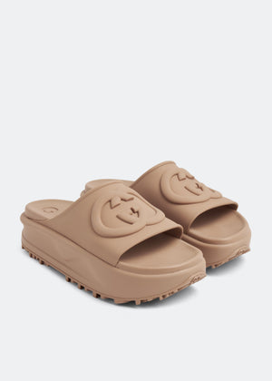 Brown Embossed G Slides Gucci