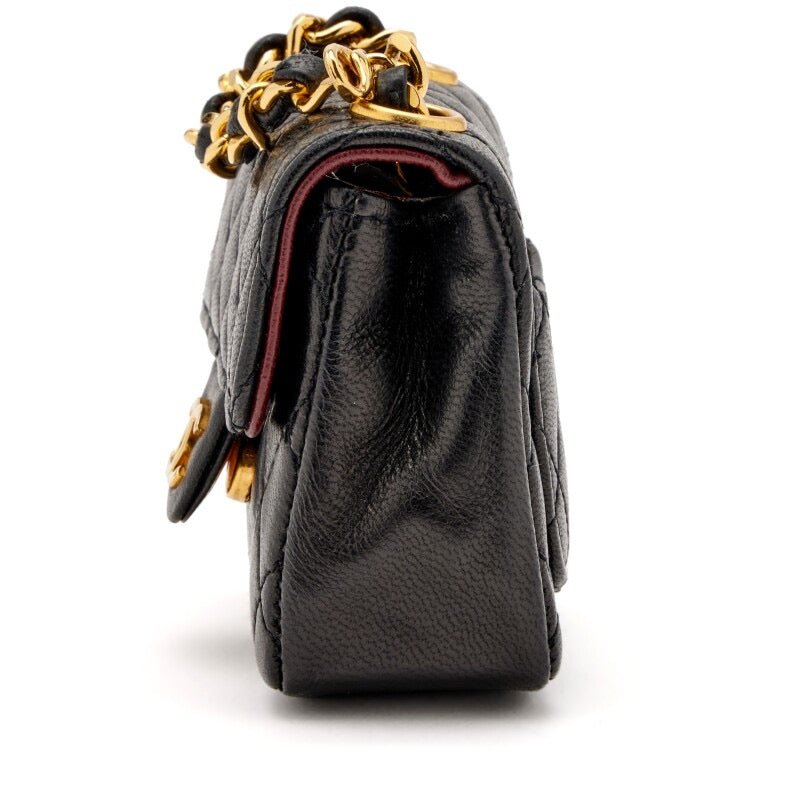 Black Quilted Lambskin Mini Flap Bag Belt with Coco Chain Gold Hardware - Tha Plug ZA