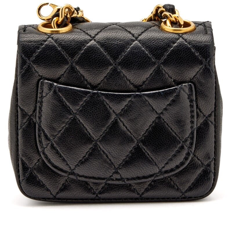 Black Quilted Lambskin Mini Flap Bag Belt with Coco Chain Gold Hardware - Tha Plug ZA