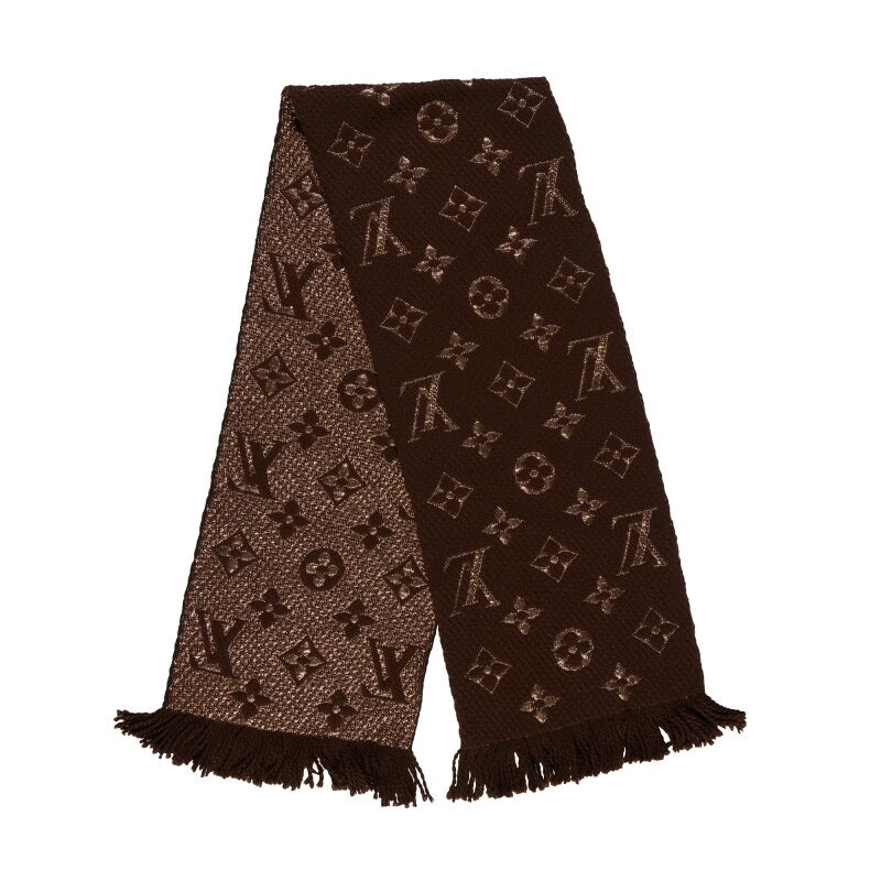 Brown and Gold Monogram Logomania Shine Scarf - Tha Plug ZA