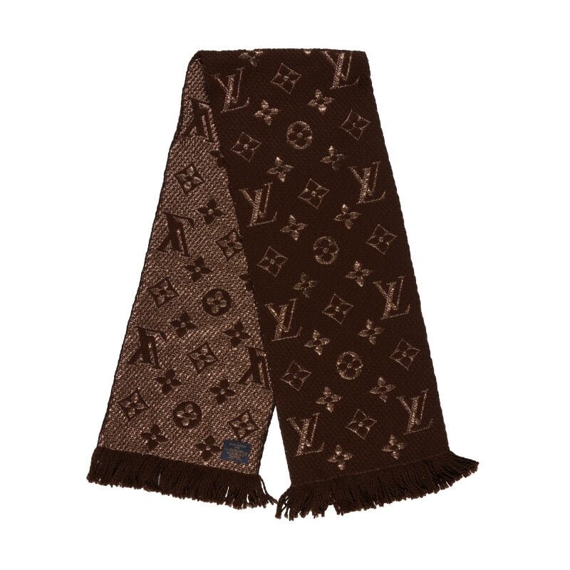 Brown and Gold Monogram Logomania Shine Scarf - Tha Plug ZA